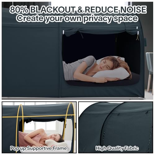 Alvantor® Canopy Bed Dream Privacy Space Full Sleeping Tents Indoor Pop Up Portable Frame Curtains Breathable Grey Cottage (Mattress Not Included) Reducing Light, Charcoal (2006) - Image 3