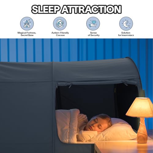 Alvantor® Canopy Bed Dream Privacy Space Full Sleeping Tents Indoor Pop Up Portable Frame Curtains Breathable Grey Cottage (Mattress Not Included) Reducing Light, Charcoal (2006) - Image 2