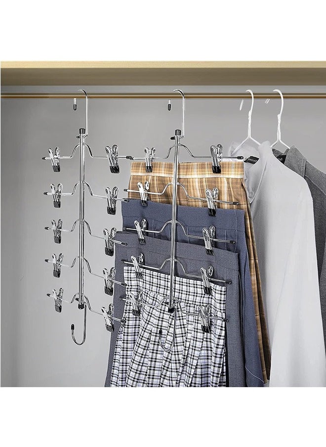 Space Saving: Each multi-layer pants hangers with clips can at least hold up 5 items, the size of 54*32.5*5.5cm fits most standard closet, help you easy to organize your clothes and maximize to save your closet space.