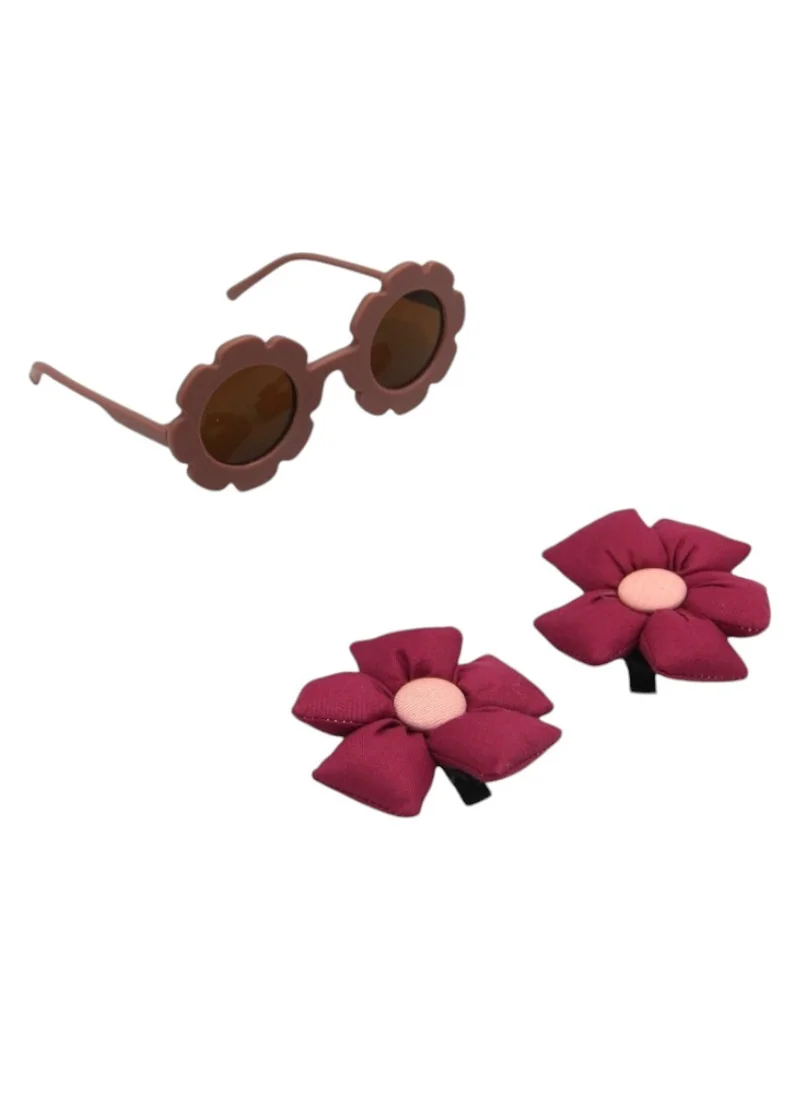 دىدانيالا Aida Glasses and Flower Shaped Clip Set For Babies and Girls - Magenta