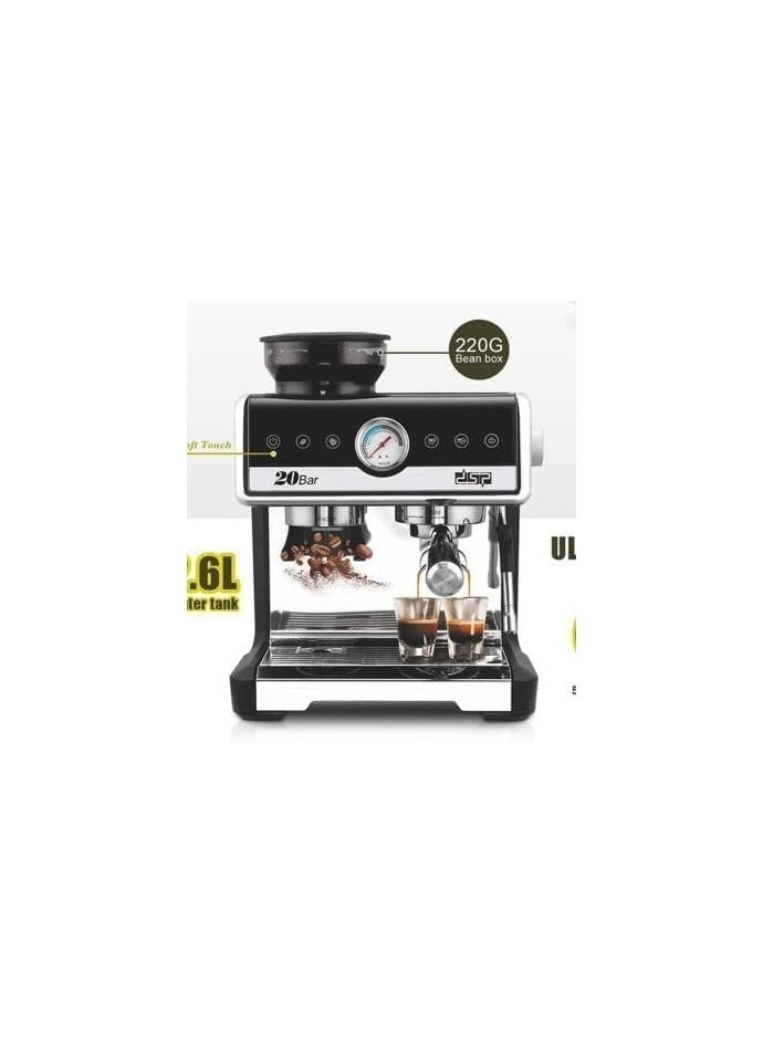 DSP DSP KA3107 Espresso Coffee Maker 2.6L Water Tank | ULKA 20 Bar + 4 Bar.2250W  - Image 1