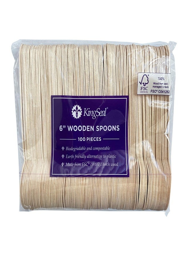 KingSeal Disposable Birch Wood Cutlery Spoons, Biodegradable and Earth Friendly, 6.25 Inch Length - 1 Pack of 100 pcs - Image 3