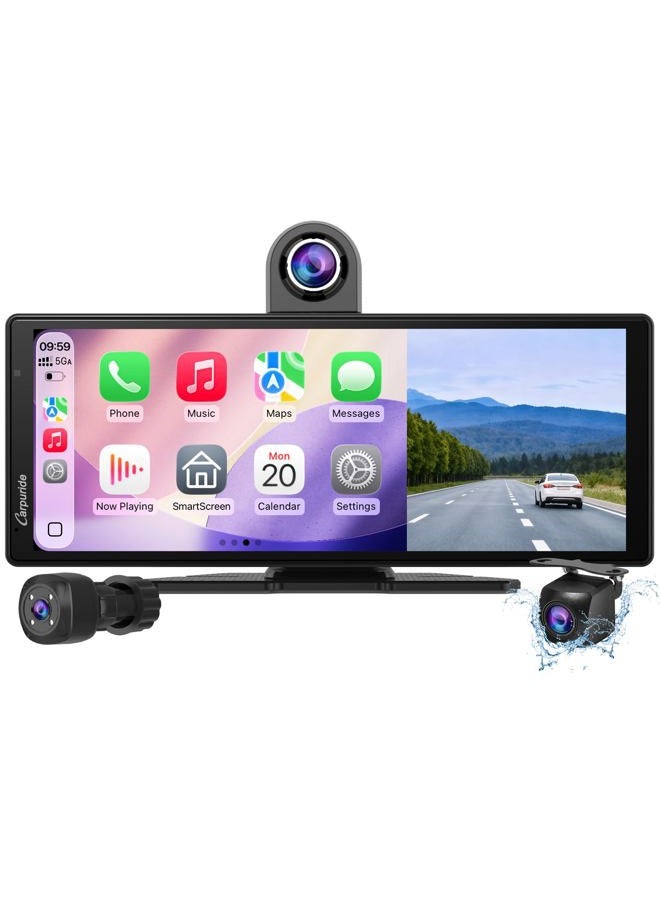 Carpuride Portable Wireless Carplay & Android Auto – 10.26-inch HD IPS Screen, GPS, Siri, Music, Dashboard Mounted - Image 1