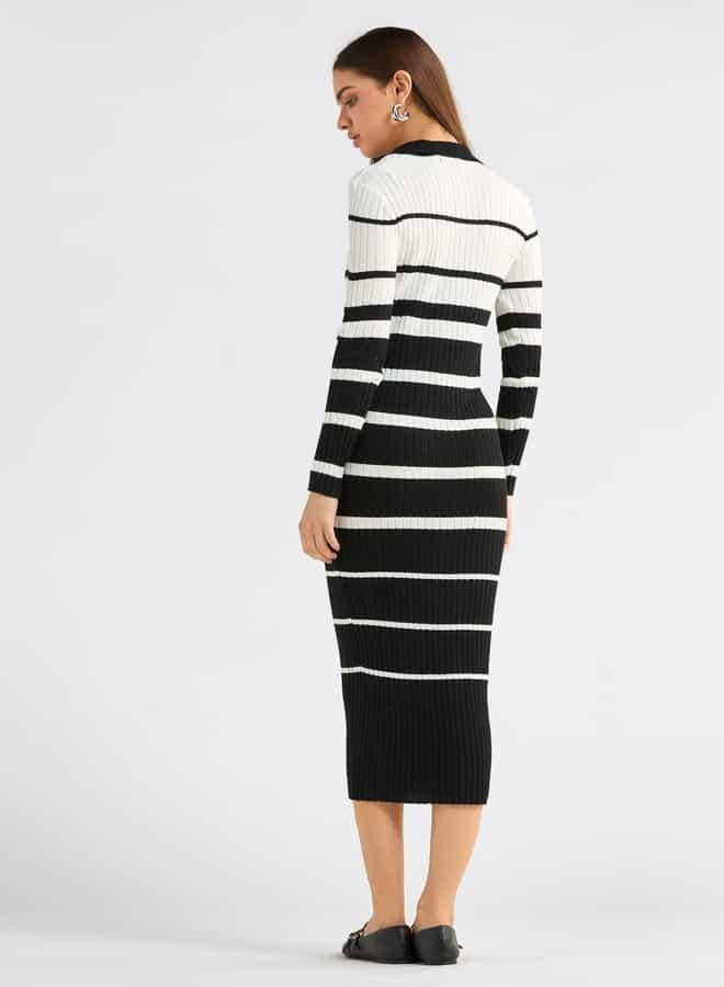 سبلاش فيڤ فستان قميص مخطط بياقة عادية وأكمام طويلة - Image 4