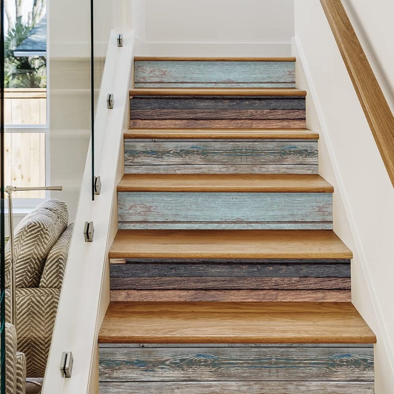 فان لايف Funlife 14pcs Permhouse Peel and Stick Stair Stair Strip strip strip strip stair paper paper stair stair scal for steps 7.08 "" x39.37 "American Retro - Image 2