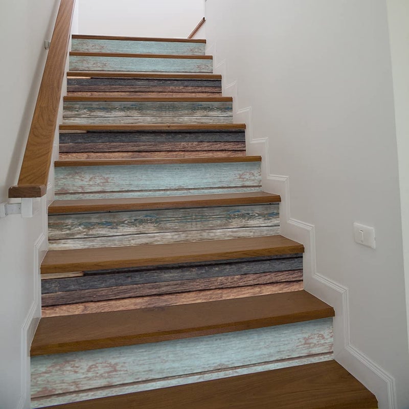 فان لايف Funlife 14pcs Permhouse Peel and Stick Stair Stair Strip strip strip strip stair paper paper stair stair scal for steps 7.08 "" x39.37 "American Retro - Image 1