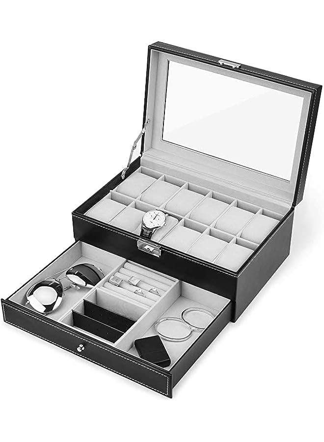 IAF leather Jewelry Storage Box Double Layer With Drawer Case and Watch Display - Image 1