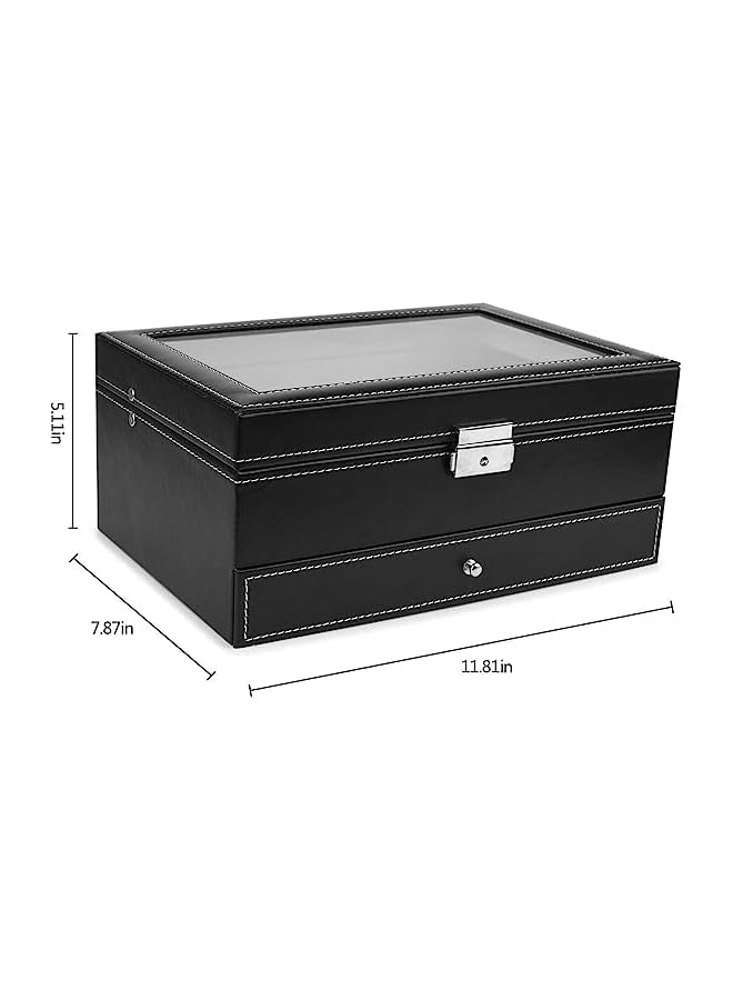 IAF leather Jewelry Storage Box Double Layer With Drawer Case and Watch Display - Image 2