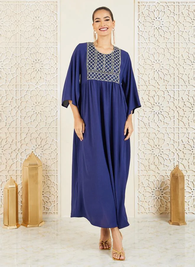 Styli Embroidered Cape Sleeves Jalabiya