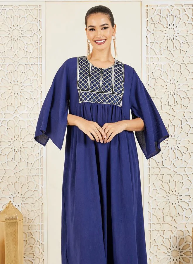 Styli Embroidered Cape Sleeves Jalabiya