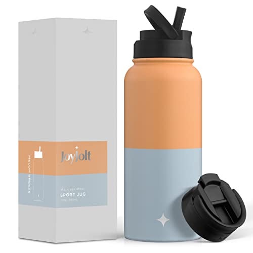 JoyJolt Triple Insulated Water Bottle with Straw Lid AND Flip Lid 32oz Large Water Bottle 12 Hour HotCold Vacuum Insulated Stainless Steel Bottle BPAFree Leakproof Water Bottles Thermos Bottle - Image 1