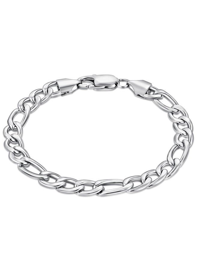 Fiusem Silver Tone Figaro Mens Bracelet, 5/7/8mm Stainless Steel Link Chain Bracelets for Men, 6.7"/7.5"/8.3"/9.0" Length, 7.5 inches, Stainless Steel, no gemstone - Image 1