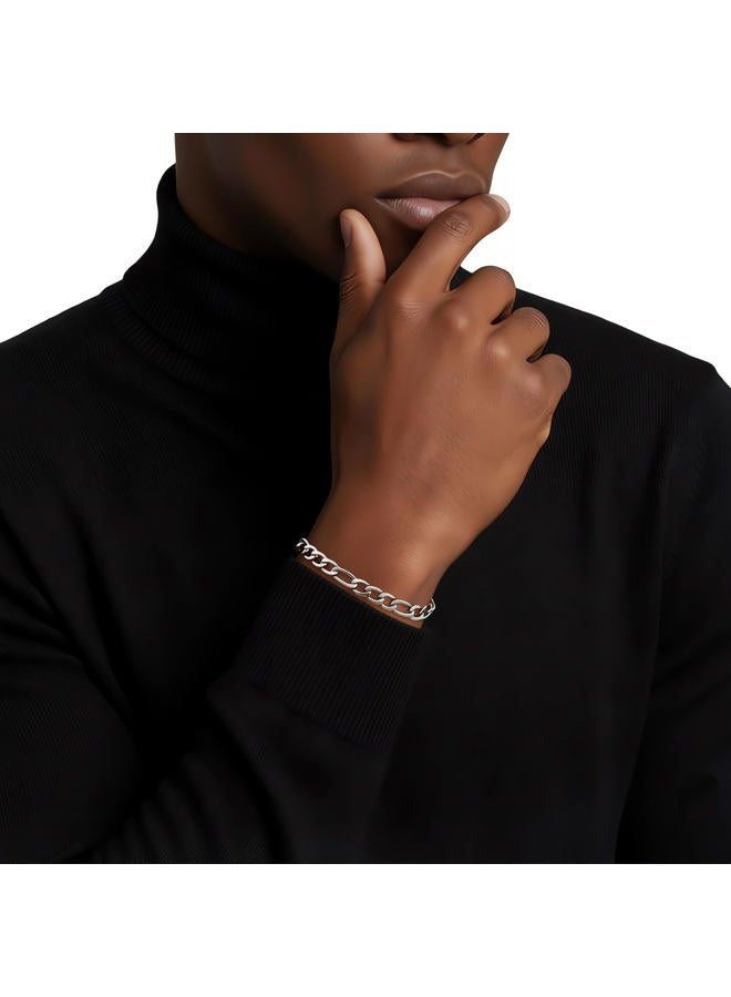 Fiusem Silver Tone Figaro Mens Bracelet, 5/7/8mm Stainless Steel Link Chain Bracelets for Men, 6.7"/7.5"/8.3"/9.0" Length, 7.5 inches, Stainless Steel, no gemstone - Image 2
