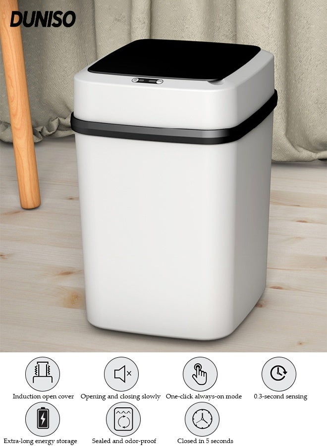 DUNISO Touchless Trash Can ， Automatic Motion Sensor Rubbish Can with Lid，Intelligent  Can for Bathroom,Bedroom,Kitchen,Office,Living Room,Toilet（White) - Image 1