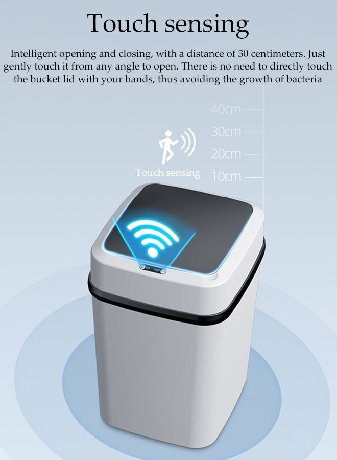 DUNISO Touchless Trash Can ， Automatic Motion Sensor Rubbish Can with Lid，Intelligent  Can for Bathroom,Bedroom,Kitchen,Office,Living Room,Toilet（White) - Image 4