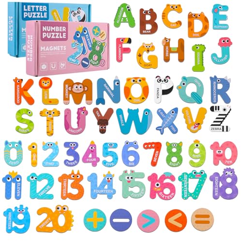 Thboxes Magnetic Letters and Numbers 52 Pieces Colorful Fridge Magnets for Toddlers 35 26 Uppercase Magnetic Letters 21 Numbers 5 Symbols for Kids Toddlers Preschool Spelling Learning - Image 1