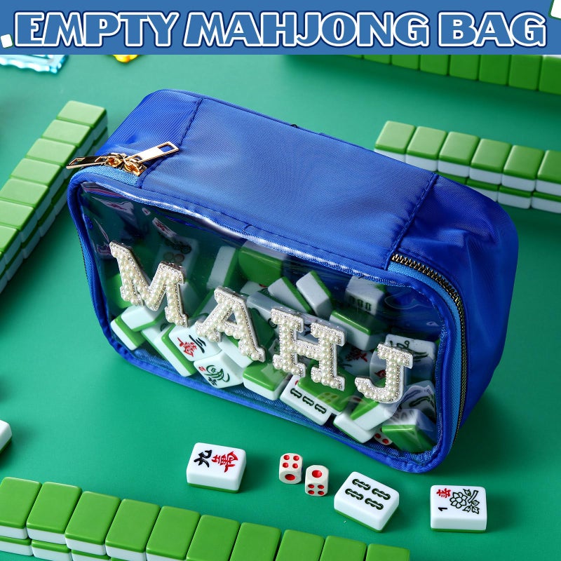 SilTriangle Empty Mahjong Tile Bag American PVC Clear Mahjong Case Size 166 Waterproof Zippered Storage Tile Holder Rack Bag for Game Lover Gift Travel, Case Only (Navy Blue,Mahj) - Image 4