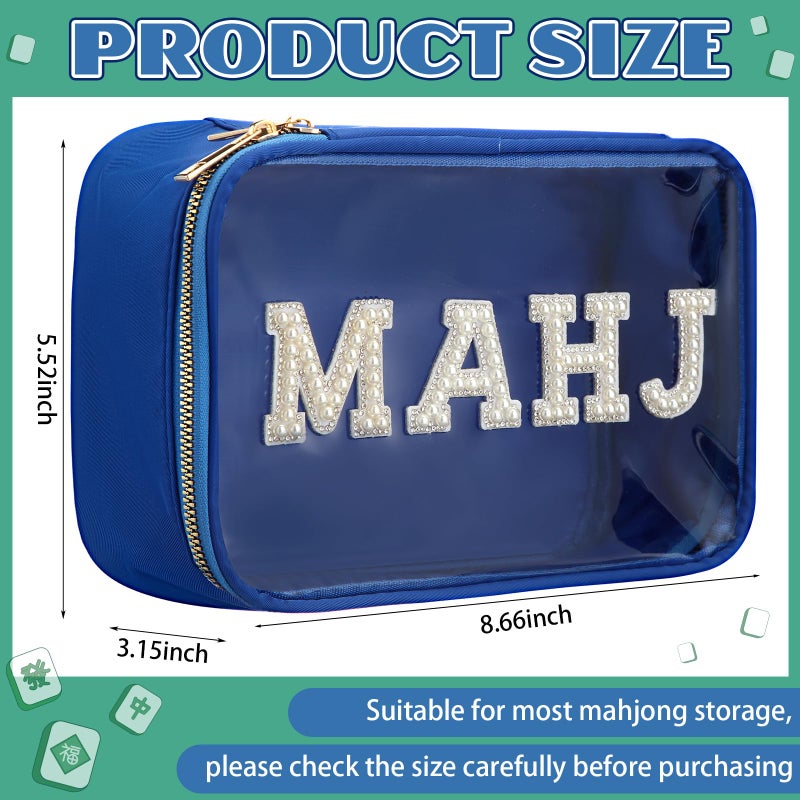 SilTriangle Empty Mahjong Tile Bag American PVC Clear Mahjong Case Size 166 Waterproof Zippered Storage Tile Holder Rack Bag for Game Lover Gift Travel, Case Only (Navy Blue,Mahj) - Image 2