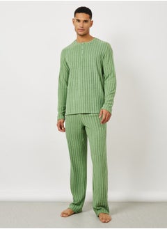 Ribbed T-Shirt & Open Hem Pyjama Set