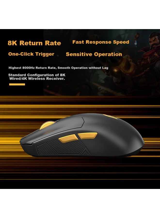 Dearmo F800 Gaming Mouse, Wireless Mouse, Bluetooth Mouse, Paw3395 Sensor, Lightweight Three-mode Mouse Without Buttons, Rechargeable Long Battery Life, Black And Gold Editio - Image 3
