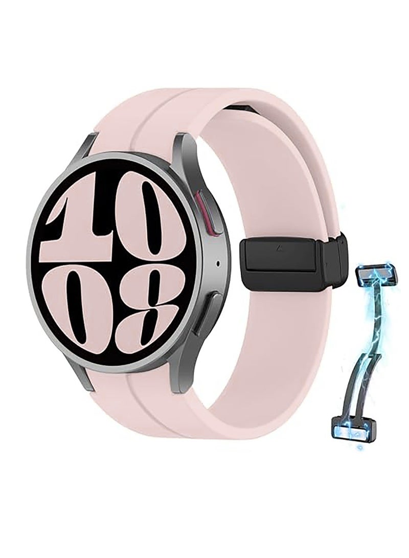 Magnetic Band for Samsung Galaxy Watch 6 Classic 47mm 43mm/5 Pro 45mm/Watch 7 FE 6 5 4 44mm 40mm/4 Classic 46mm 42mm,Silicone Strap for Samsung Watch 5 Pro 45mm,No Gap Pink - Image 1