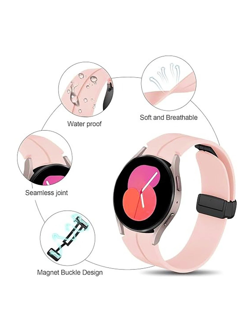 Magnetic Band for Samsung Galaxy Watch 6 Classic 47mm 43mm/5 Pro 45mm/Watch 7 FE 6 5 4 44mm 40mm/4 Classic 46mm 42mm,Silicone Strap for Samsung Watch 5 Pro 45mm,No Gap Pink - Image 3