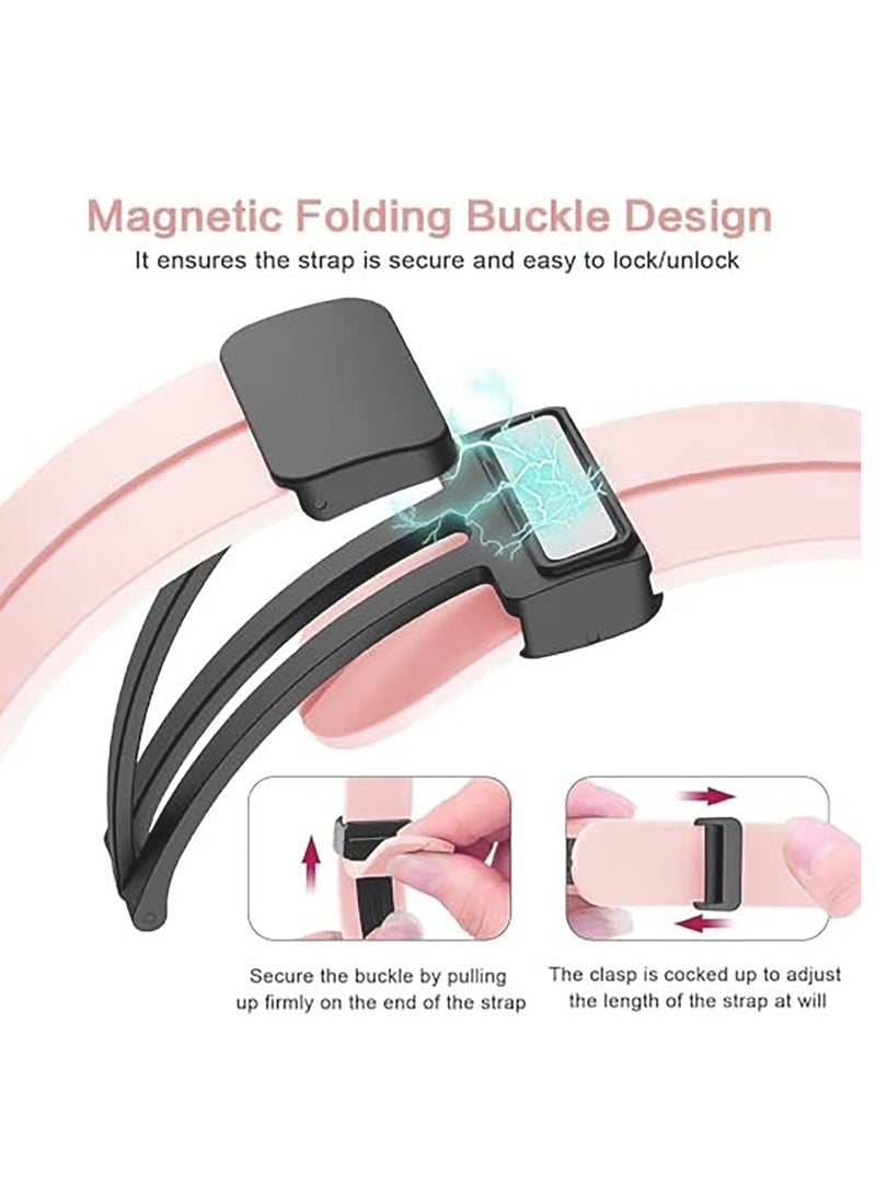 Magnetic Band for Samsung Galaxy Watch 6 Classic 47mm 43mm/5 Pro 45mm/Watch 7 FE 6 5 4 44mm 40mm/4 Classic 46mm 42mm,Silicone Strap for Samsung Watch 5 Pro 45mm,No Gap Pink - Image 4