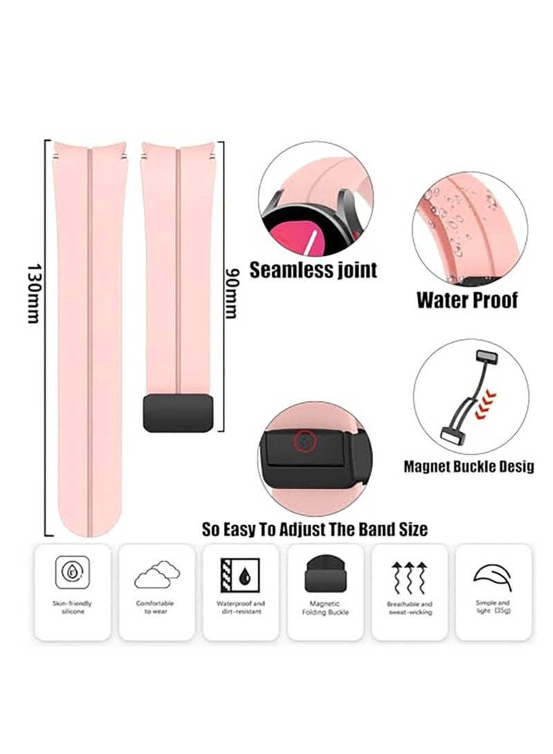 Magnetic Band for Samsung Galaxy Watch 6 Classic 47mm 43mm/5 Pro 45mm/Watch 7 FE 6 5 4 44mm 40mm/4 Classic 46mm 42mm,Silicone Strap for Samsung Watch 5 Pro 45mm,No Gap Pink - Image 5