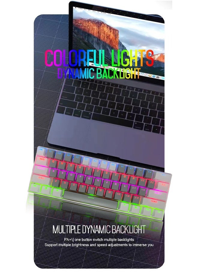 Zeemey - 61 Keys RGB Gaming Keyboard 60% Mini Wired Waterproof With Anti-ghosting Keyboard and Two-color Keycaps With Red Switch for Gamers(Light gray and white) - Image 1