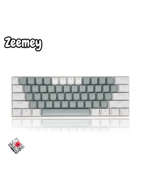 61 Keys RGB Gaming Keyboard 60% Mini Wired Waterproof With Anti-ghosting Keyboard and Two-color Keycaps With Red Switch for Gamers(Light gray and white)