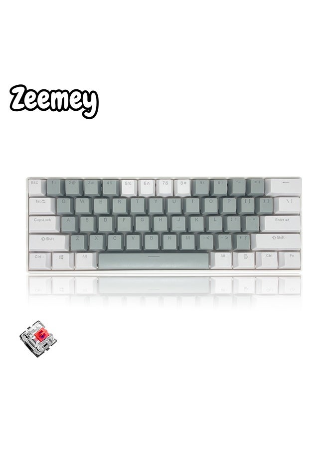 Zeemey - 61 Keys RGB Gaming Keyboard 60% Mini Wired Waterproof With Anti-ghosting Keyboard and Two-color Keycaps With Red Switch for Gamers(Light gray and white) - Image 1