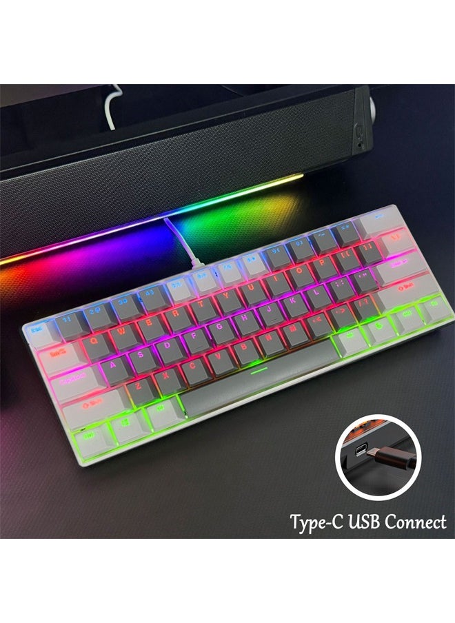 Zeemey - 61 Keys RGB Gaming Keyboard 60% Mini Wired Waterproof With Anti-ghosting Keyboard and Two-color Keycaps With Red Switch for Gamers(Light gray and white) - Image 1