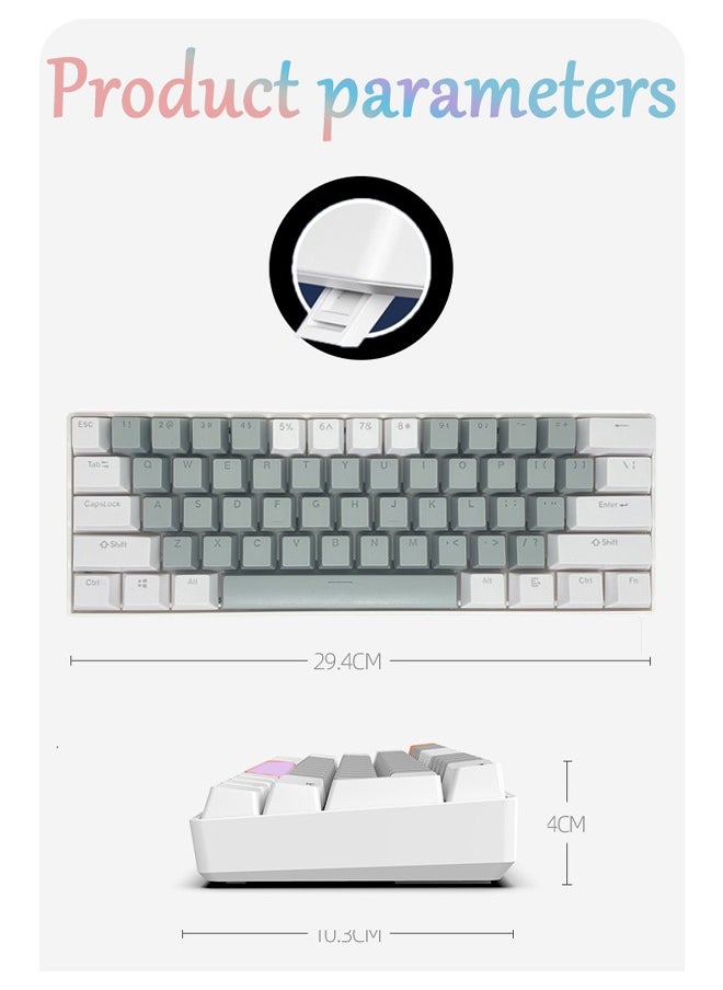 Zeemey - 61 Keys RGB Gaming Keyboard 60% Mini Wired Waterproof With Anti-ghosting Keyboard and Two-color Keycaps With Red Switch for Gamers(Light gray and white) - Image 1