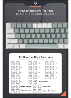Zeemey 61 Keys RGB Gaming Keyboard 60% Mini Wired Waterproof With Anti-ghosting Keyboard and Two-color Keycaps With Red Switch for Gamers(Light gray and white)  - Image 4