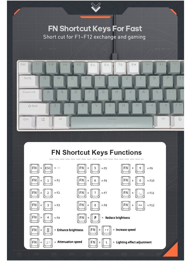 Zeemey - 61 Keys RGB Gaming Keyboard 60% Mini Wired Waterproof With Anti-ghosting Keyboard and Two-color Keycaps With Red Switch for Gamers(Light gray and white) - Image 1