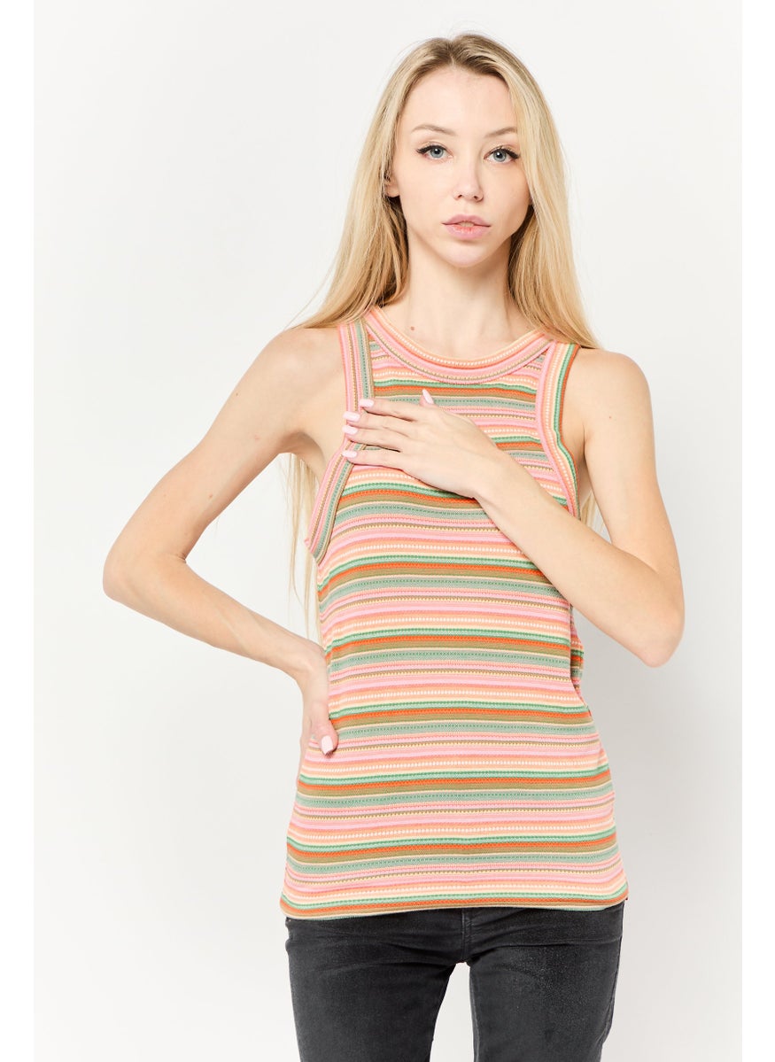 Scotch & Soda Women Round Neck Sleeveless Stripe Tank Top, Multicolor  - Image 1