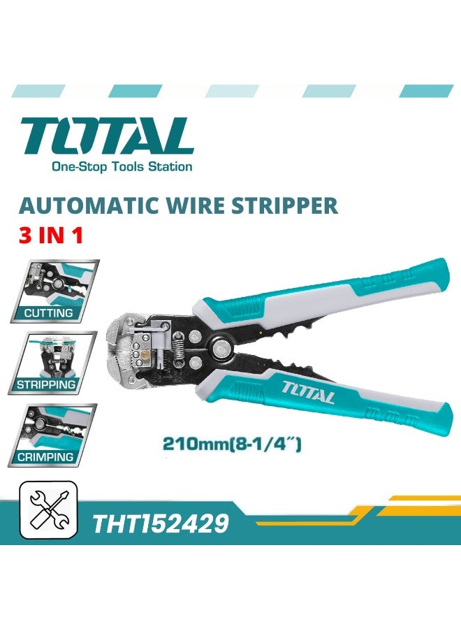 توتال أداة تعرية أسلاك أوتوماتيكية 3 في 1 - بطول 210 مم (8-1/4 بوصة) - لتعرية الأسلاك من 0.2 إلى 6 مم² (24-10 AWG)، وأداة قص وتجعيد للأسلاك النحاسية/الألومنيوم، والموصلات المعزولة وغير المعزولة - THT152429 - Image 1