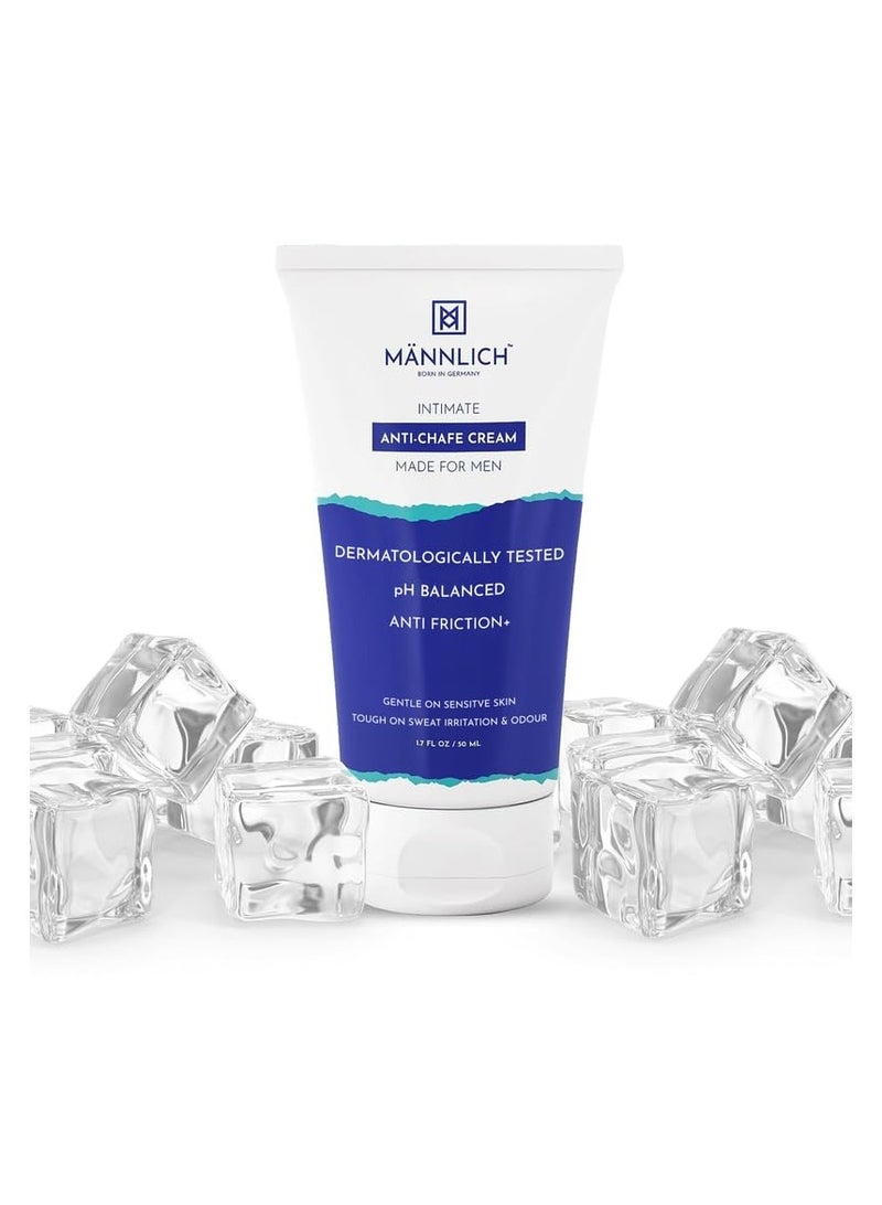 Mannlich Anti Chafing Cream for Men, Anti-Rash Cream for Intimate Areas, Reduces Inner Thigh Rashes from Sports and Fitness Activities, Prevents from Sweat, Odor, Irritation & Rashes | Dermatologically Tested | 50ml - Image 1
