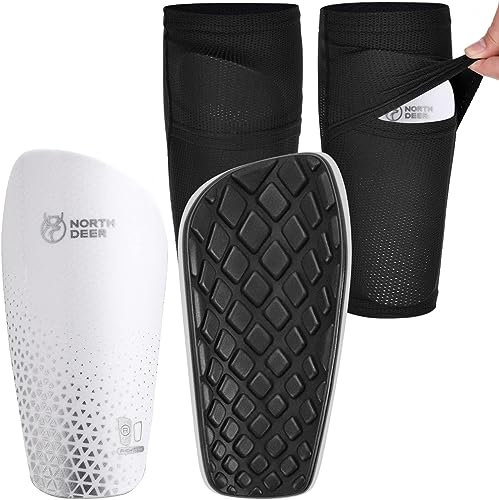 Northdeer Men's Soccer Shin Guards for Men incl. Sleeves with Optimized Insert Pocket - Protective Soccer Shin Pads for Kids Adults (White L) - Image 1