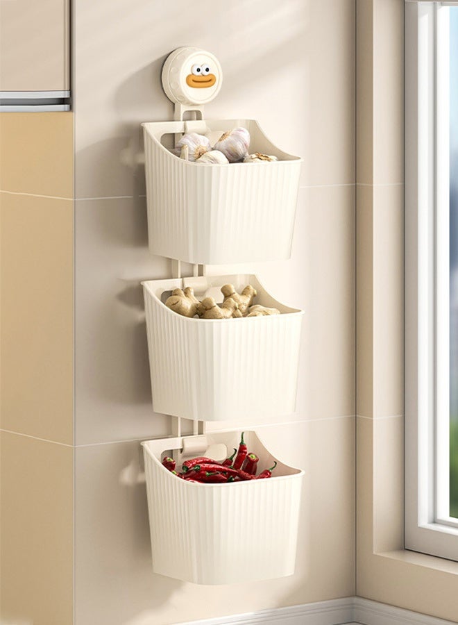 Kitchen Wall-mounted Racks,Removable Plastic Storage Box ,No Drilling Storage Organizer,Hanging Storage Container for Ginger Garlic - Image 1