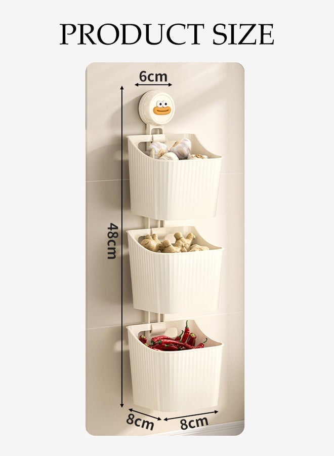 Kitchen Wall-mounted Racks,Removable Plastic Storage Box ,No Drilling Storage Organizer,Hanging Storage Container for Ginger Garlic - Image 2