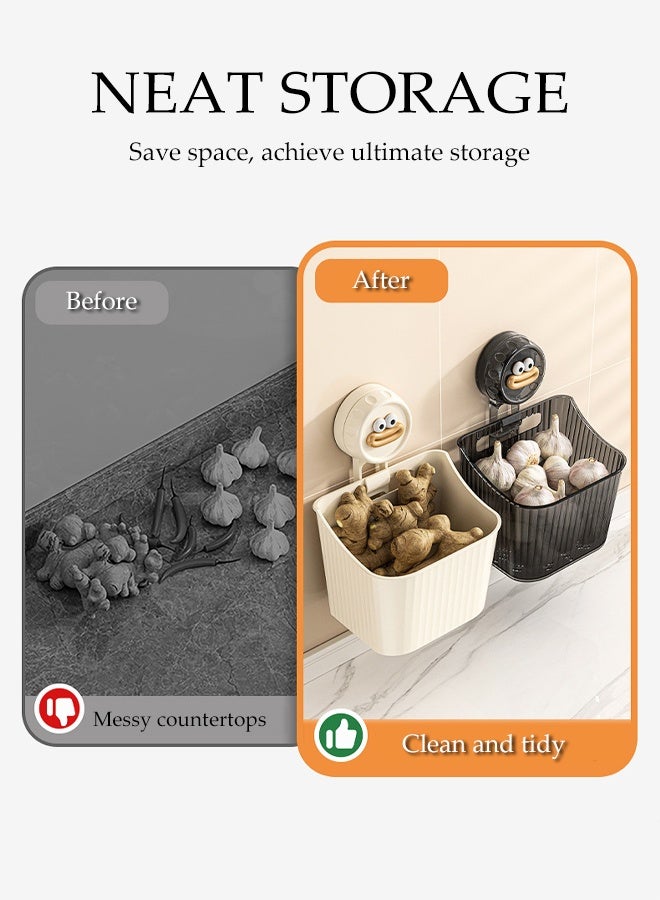 Kitchen Wall-mounted Racks,Removable Plastic Storage Box ,No Drilling Storage Organizer,Hanging Storage Container for Ginger Garlic - Image 3