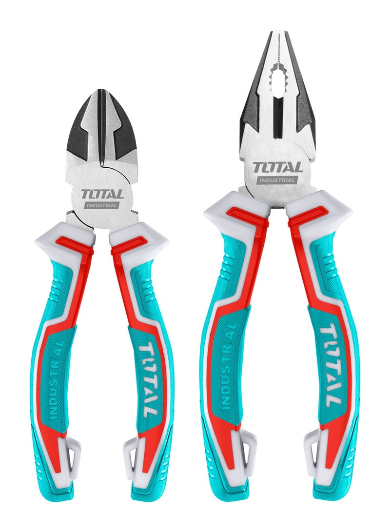 توتال طقم كماشات صناعي من توتال مكون من قطعتين، مصنوع من فولاذ كروم-فاناديوم (Cr-V) مع مقابض TPR، يتضمن كماشة متعددة الاستخدام مقاس 8 بوصات وكماشة قطع مائل مقاس 7 بوصات، بتشطيب أسود مصقول، موديل THT2K0206 - Image 1