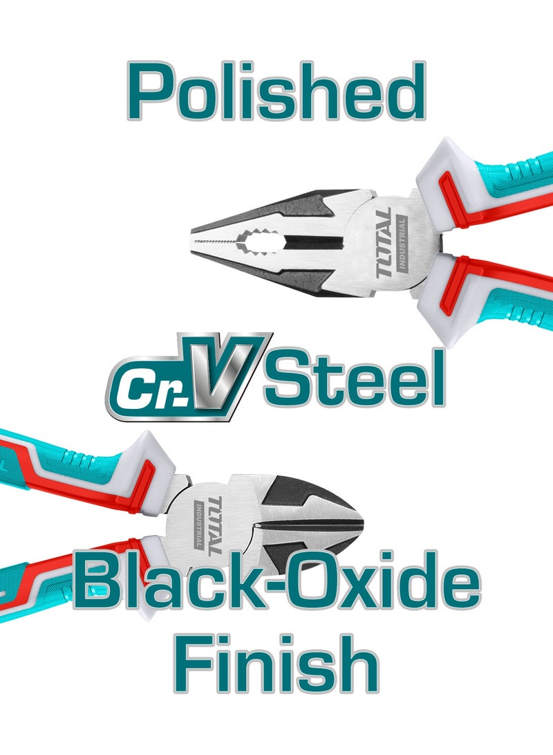 توتال طقم كماشات صناعي من توتال مكون من قطعتين، مصنوع من فولاذ كروم-فاناديوم (Cr-V) مع مقابض TPR، يتضمن كماشة متعددة الاستخدام مقاس 8 بوصات وكماشة قطع مائل مقاس 7 بوصات، بتشطيب أسود مصقول، موديل THT2K0206 - Image 4