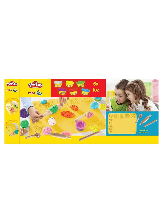 Play-Doh Play-Doh x Roba Play Set with 3D Creativity Mat, Wooden Tools, Modeling Clay  - Image 1