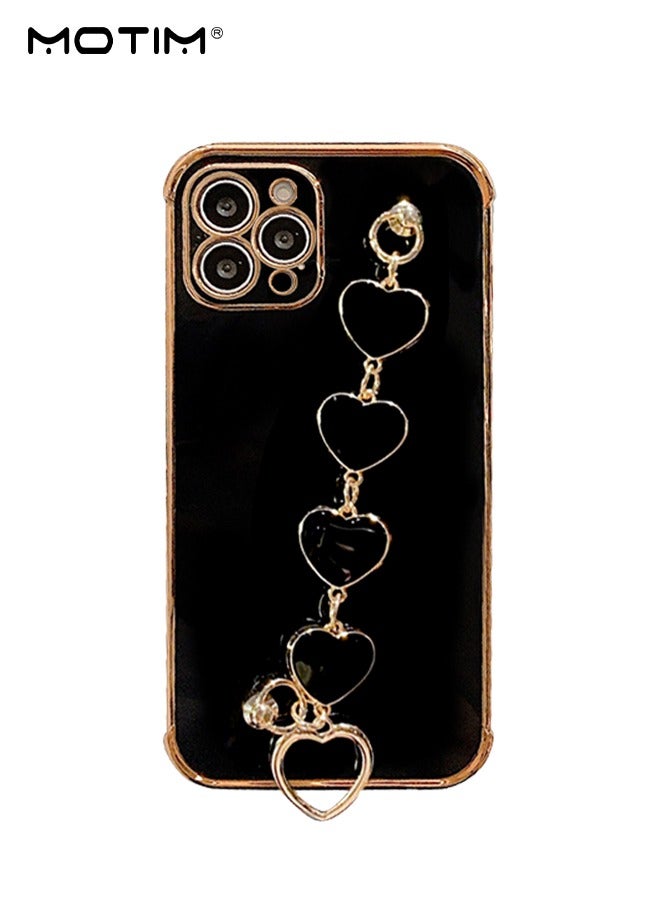 Motim Heart Chain Case for iPhone 14 Pro Max, Love Heart Full-Body Protection Soft TPU Phone Cover with Strap Wrist, Slim Shockproof Anti-Scratch Phone Case for Women - Image 1