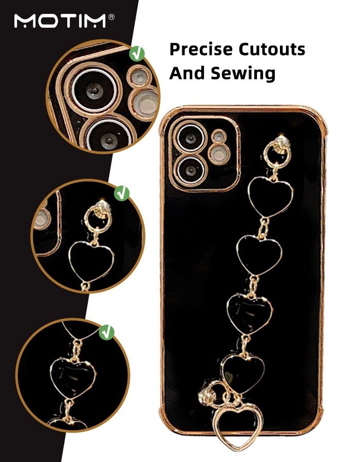 Motim Heart Chain Case for iPhone 14 Pro Max, Love Heart Full-Body Protection Soft TPU Phone Cover with Strap Wrist, Slim Shockproof Anti-Scratch Phone Case for Women - Image 3