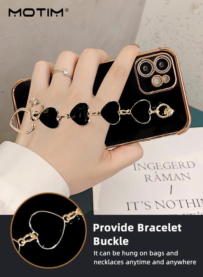 Motim Heart Chain Case for iPhone 14 Pro Max, Love Heart Full-Body Protection Soft TPU Phone Cover with Strap Wrist, Slim Shockproof Anti-Scratch Phone Case for Women - Image 4