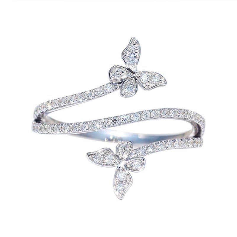 925 Sterling Silver Shiny Full Diamond Ring 18K Gold Cocktail Rings Butterfly Cubic Zirconia Promise Rings CZ Diamond Multi Row Ring Eternity Engagement Wedding Band Ring for Women Z18 US Code 6