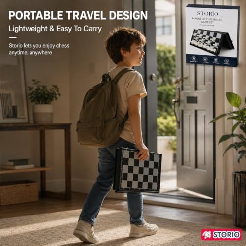 Storio Magnetic Chessboard Game Set with Folding Travel Friendly Portable Storage Case Chess Board Set with 2 Players Toys for Kids and Adults - Image 3
